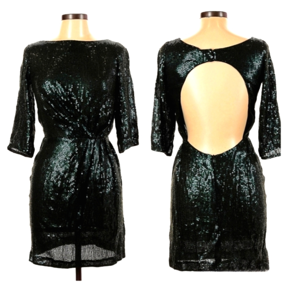 Topshop Black Velvet Glitter Dress with Sequins and Rhinestones - Size S